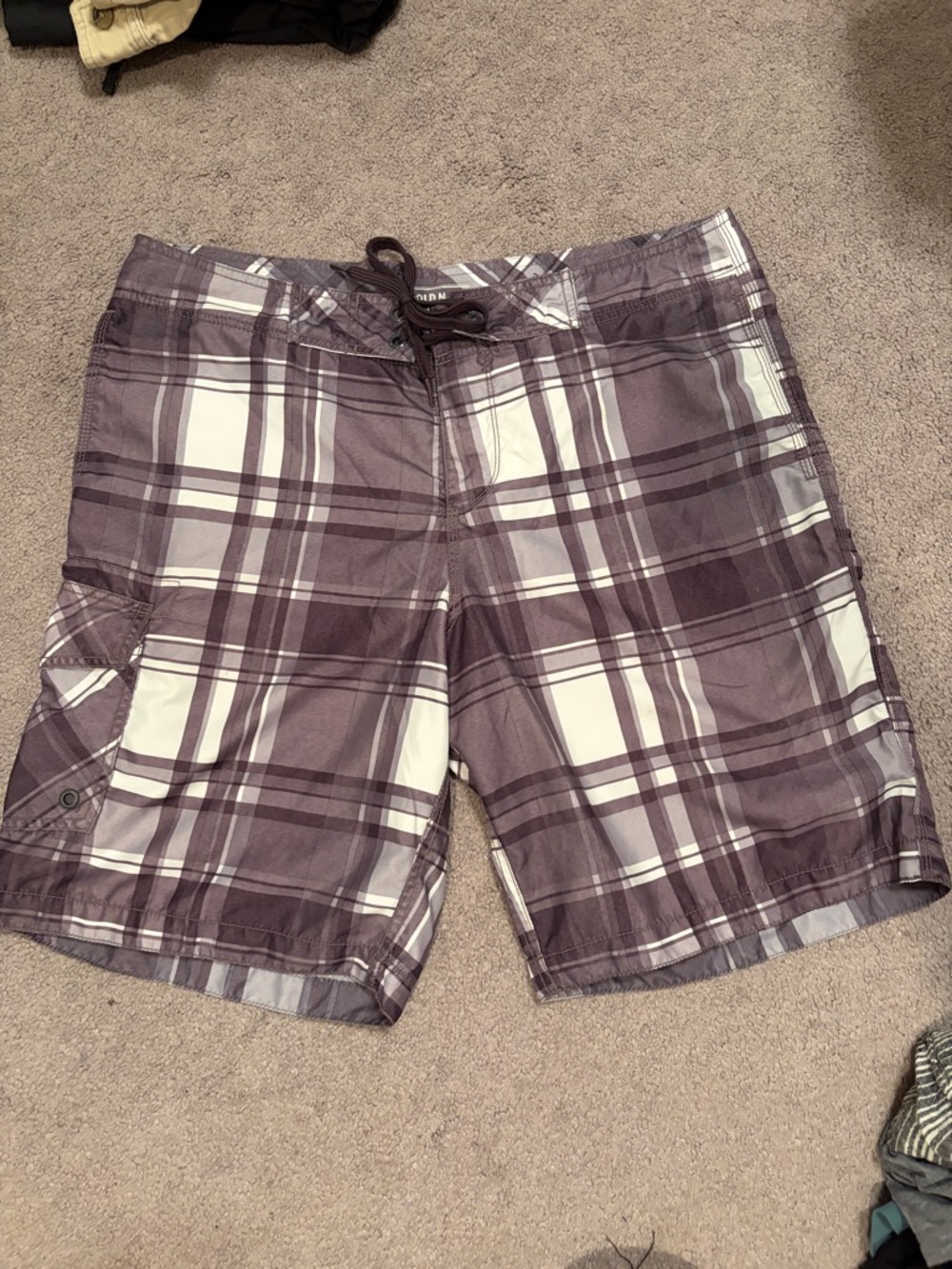 Old Navy Men's Plaid Swim Board Shorts - Gray & White